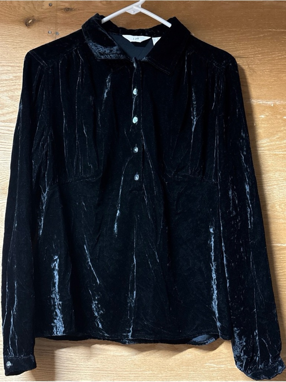 Black Velvet Button-Front Blouse